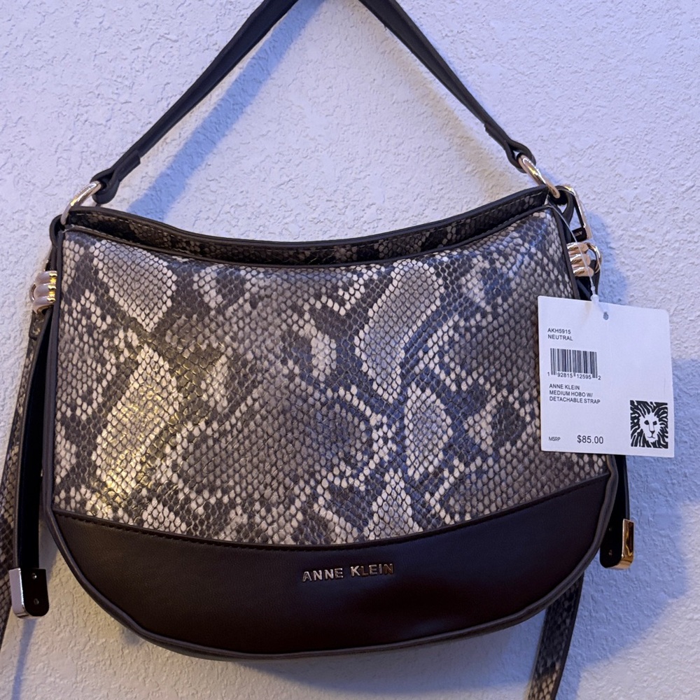Anne Klein Dark Brown and Gray Snake Print Shoulder Bag